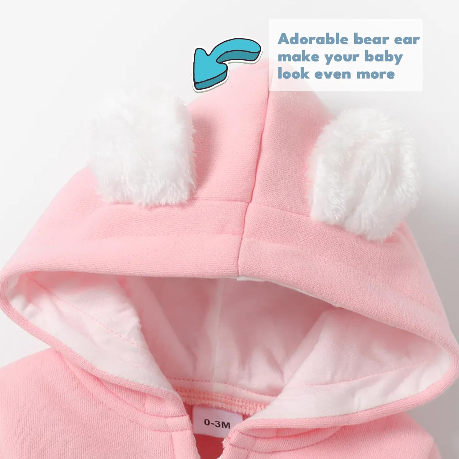 koramesis Adorable Baby Girl Romper Fall Warm Cartoon Bodysuit Clothes Long Sleeve Cartoon Hooded Fleece Romper Jumpsuit - Image 3